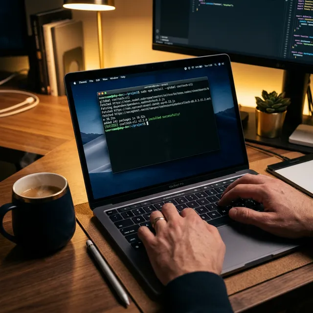 Technician menjalankan servis MacBook